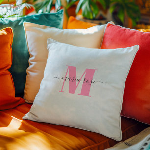 Enkel monogram Rosa Blue-Personlig Kudde