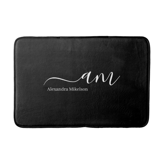 Enkel monogram svart och vit minimalistisk stilren badrumsmatta (Framsidan)