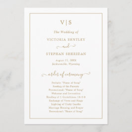 Enkel monogram traditionell Elegant Guld Bröllop Program