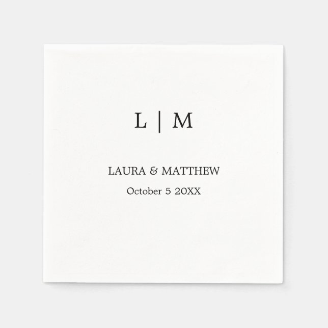 Enkel Monogram White Bröllop Pappersservett (Framsidan)
