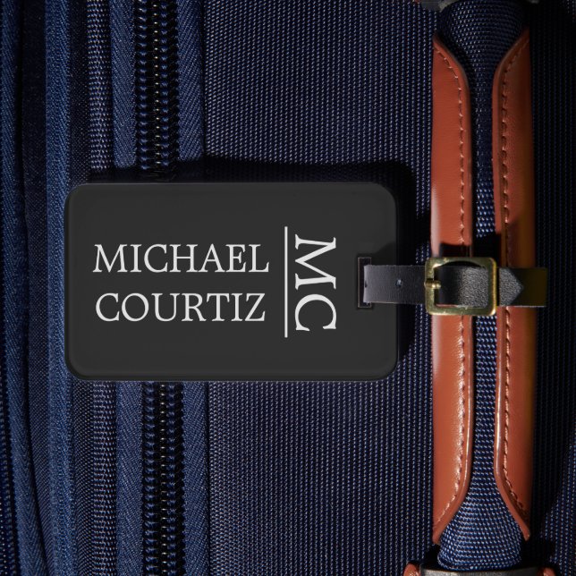 Enkel monogrammad anpassning av svart elegant bagagebricka (Framsida Insitu 4)