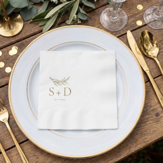 Enkel monogrammad Guld Bröllop Napkins Pappersservett (Skapare uppladdad)