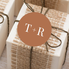 Enkel Monogrammed Terracotta Bröllop Runt Klistermärke