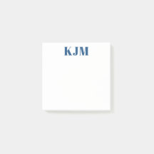 Enkel monogrammerad marinblå Postit