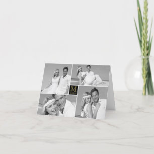 Enkel monogramruta 4 multifoto Modern Bröllop Tack Kort
