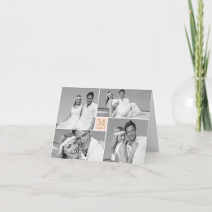 Enkel monogramruta 4 multifoto Modern Bröllop Tack Kort