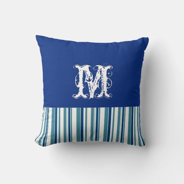 Enkel Mörk blått bakgrund. Monogram Retro Rand Kudde (Framsida)