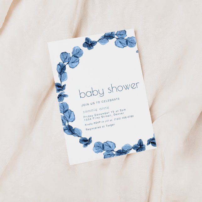 Enkel Mörk blått Blommigt Babyskare Inbjudan (Skapare uppladdad)