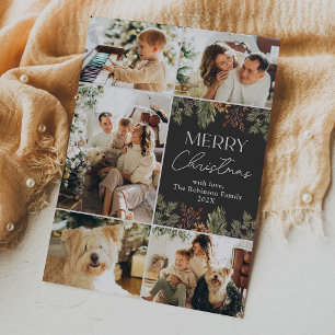 Enkel Mörk Boho 5-fotofamiljens julkort