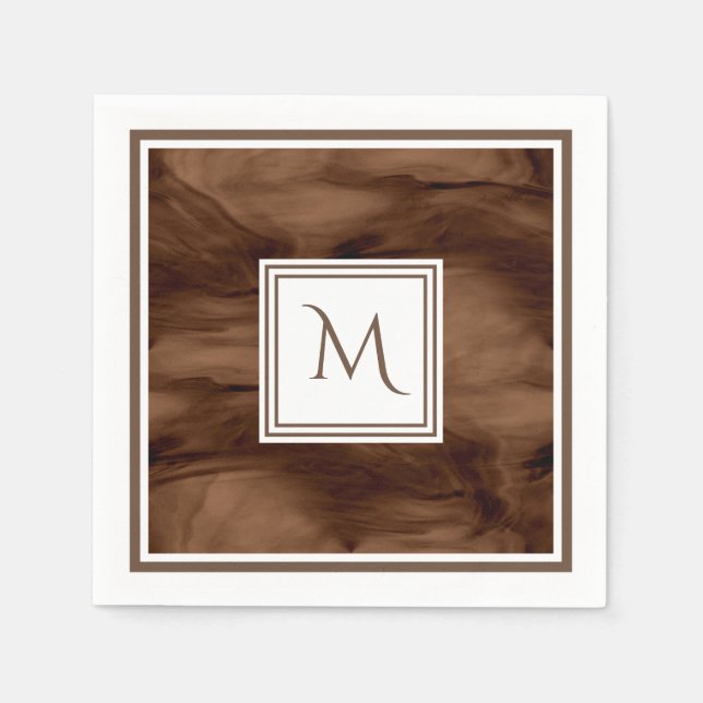 Enkel Mörk Brunius subtle Marble Modern Monogram Pappersservett (Framsidan)