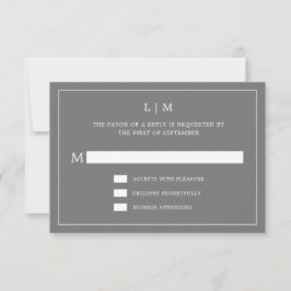 Enkel Mörk Grått Monogram Elegant bröllop OSA Kort