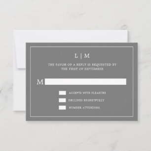 Enkel Mörk Grått Monogram Elegant bröllop OSA Kort