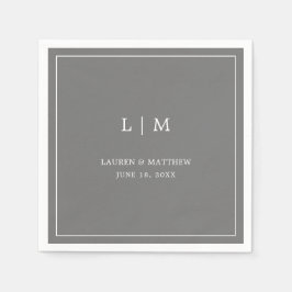 Enkel Mörk Grått Monogram Elegant bröllop Pappersservett