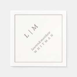 Enkel Mörk Grått Monogram Elegant bröllop Pappersservett