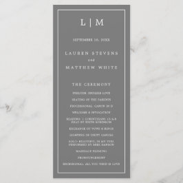 Enkel Mörk Grått Monogram Elegant bröllop Program
