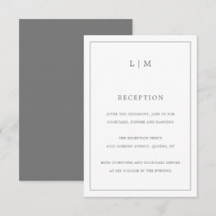 Enkel Mörk Grått Monogram Elegant bröllop Tilläggskort