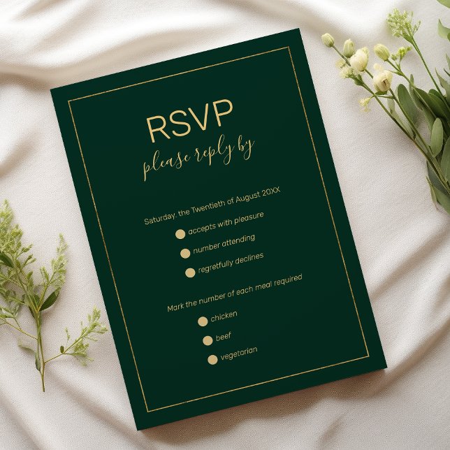 Enkel mörk grönt guld ampersand bröllop OSA Kort (Simple dark green gold ampersand wedding RSVP)