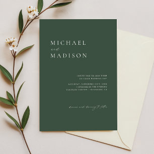 Enkel Mörk grönt Moss Scandi-minimalistisk Bröllop Inbjudningar