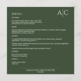 Enkel Mörk Moss Grönt Monogram bröllopsmottagning Meny