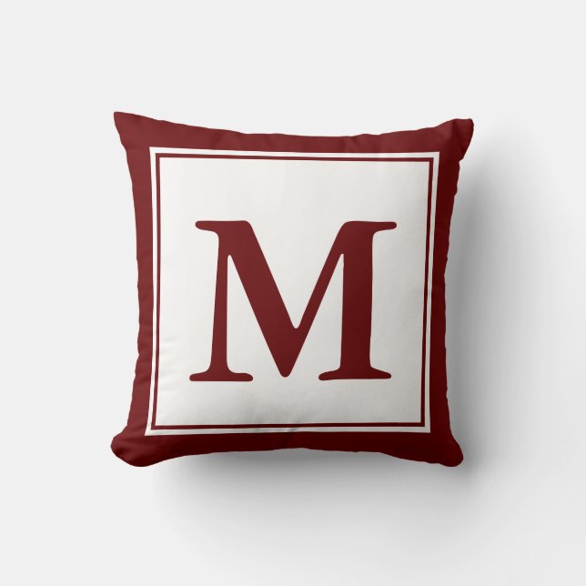 Enkel Mörk Röd och vit monogrammad Kudde (Framsida)