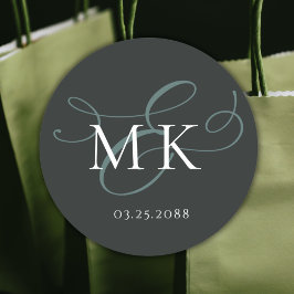 Enkel Mörk Sage Grönt Ampersand Monogram Bröllop Runt Klistermärke