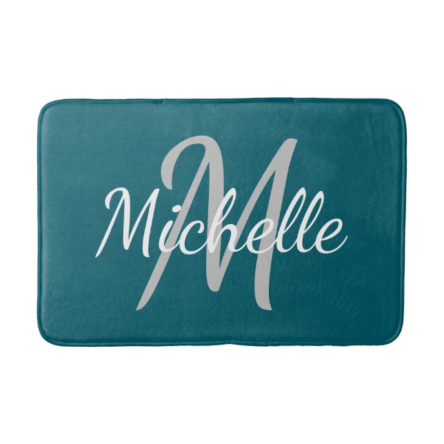 Enkel mörk teal Fet typografi & Namnmonogram Badrumsmatta (Framsidan)