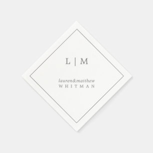 Enkel Mörkgrå Monogram Elegant Bröllop Pappersservett