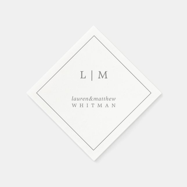 Enkel Mörkgrå Monogram Elegant Bröllop Pappersservett (Hörn)