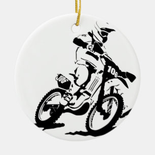 Enkel Motorcross cykel och ryttare Julgransprydnad Keramik