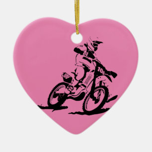 Enkel Motorcross cykel och ryttare Julgransprydnad Keramik