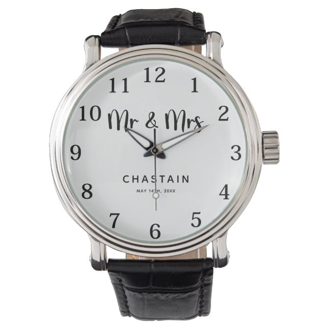 Enkel Mr. Och Mrs. | Bröllop Monogram Armbandsur (Framsida)