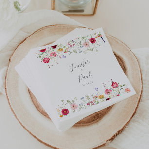 Enkel Multifärgad Wildblomma Bröllop Napkin Pappersservett