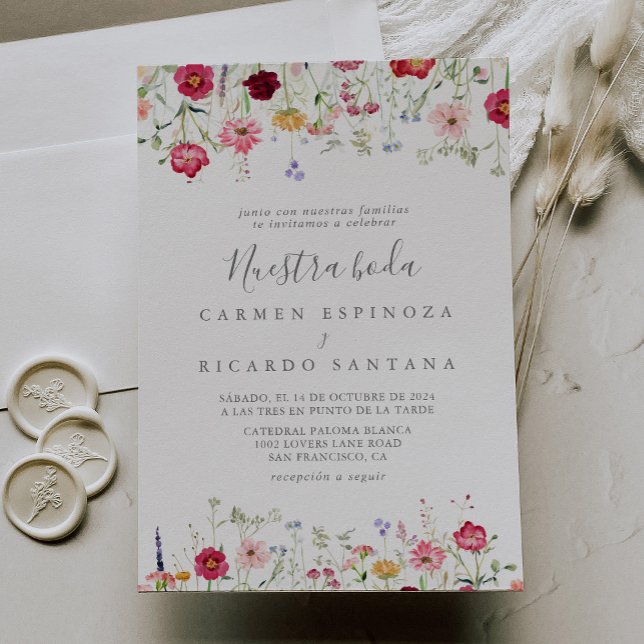 Enkel Multifärgad Wildblomnuestra Boda Bröllop Inbjudningar (Skapare uppladdad)