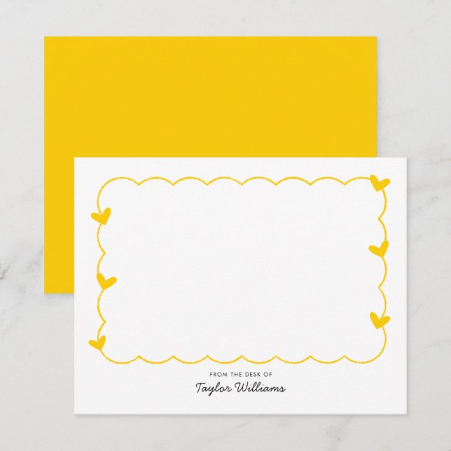 Enkel Mustard Vågigt Gräns Heart Stationery Anteckningskort (Fram/baksida)