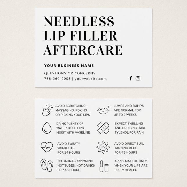 Enkel Nål Läppar Filler Esthetician Aftercare Visitkort (Framsida & baksida)