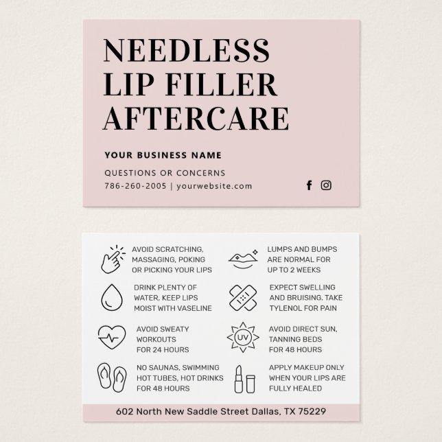 Enkel Nål Läppar Filler Esthetician Aftercare Visitkort (Framsida & baksida)