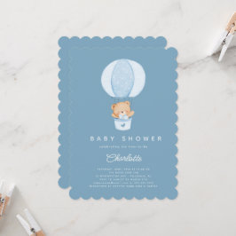 Enkel Nalle Blå Ballong Inbjudningar