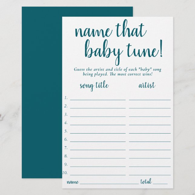 Enkel Namn som Baby Tune | Teal Aqua Game Card (Fram/baksida)