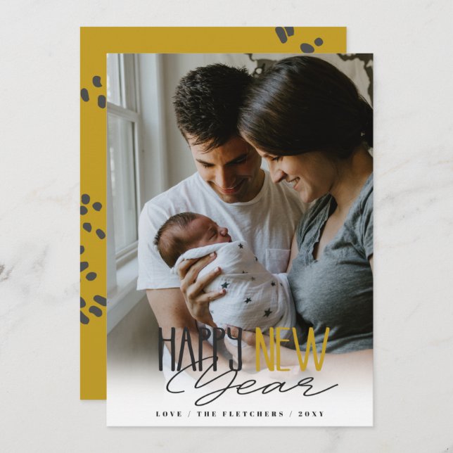 Enkel Namnteckning skript Gott nytt år Julkort (Fram/baksida)