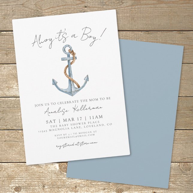 Enkel nautisk baby shower inbjudningar (Watercolor Minimal Blue Nautical Baby Shower Invitation)