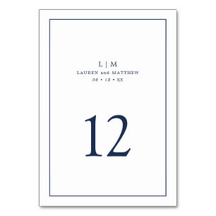 Enkel Navy Blå Monogram Elegant Bröllop Bordsnummer