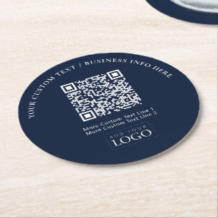 Enkel Navy Blue Företagslogotyp QR-kod Kampanj Underlägg Papper Rund