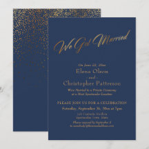 Enkel Navy & Guld Vi Gifta Oss Script Konfetti