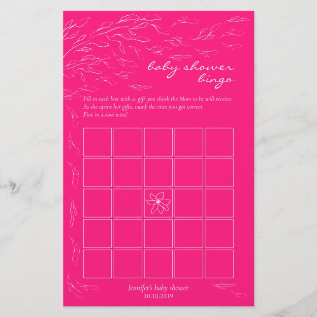 Enkel neon rosa party roligt Bingo Game Idea (Framsida)