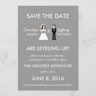 Enkel, nerdy 8-bitars Bride & Groom-Spara datumen Spara Datumet