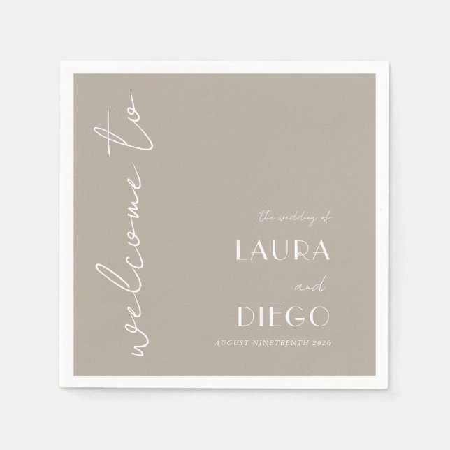 Enkel neutral välkomstskylt för bröllop pappersservett (Framsidan)