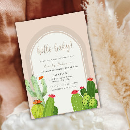 Enkel Neutralt Boho Cactus Arch Hej Baby Shower Inbjudningar