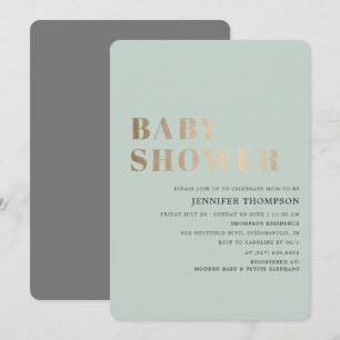 Enkel Neutralt Eucalyptus Grönt & Guld Baby Shower Inbjudningar