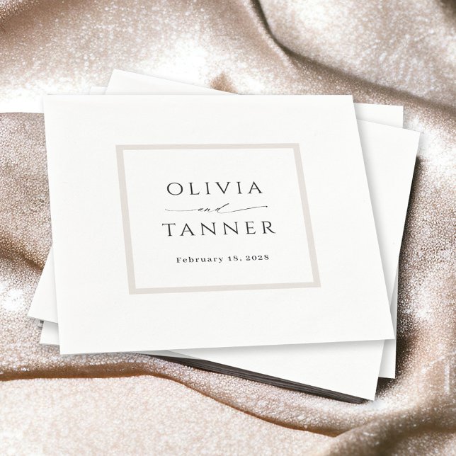 Enkel Neutralt i Elegant Beige och Vita Bröllop Pappersservett (Skapare uppladdad)