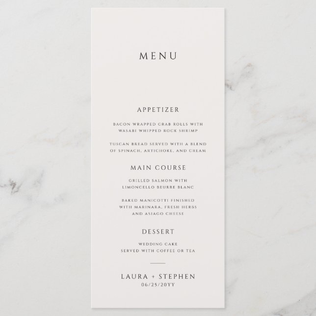 Enkel Neutralt Ivory Beige Bröllop Menu Meny (Framsida)